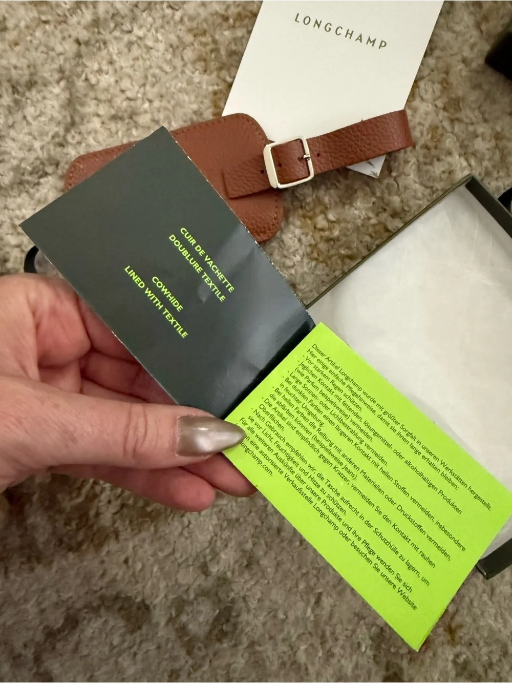 NEW Longchamp Le Foulonné Caramel Leather Luggage Tag Box Gift Packaging